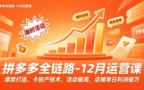 拼多多全链路运营课：爆款打造、卡投产技术实战与活动破局策略，店铺利润提升实操指南