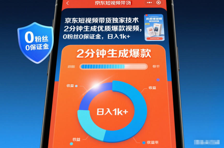 京东短视频带货实操方法：2分钟生成爆款视频，0粉丝0保证金，轻松变现攻略