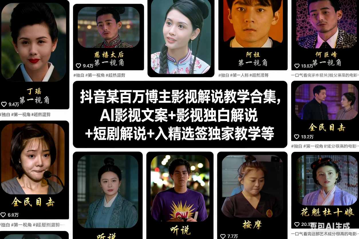 抖音百万博主实测影视解说变现教程：AI文案+独白+短剧+精选签独家指南