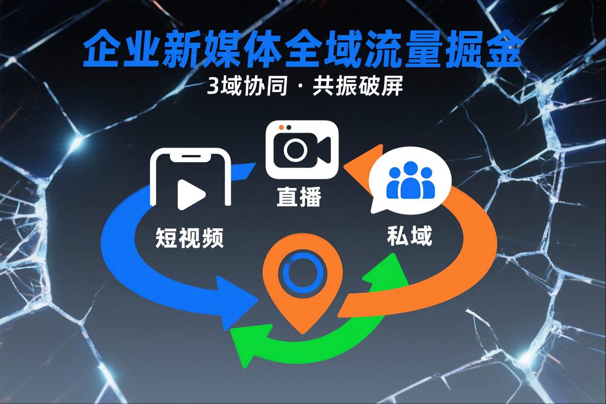 企业新媒体全域流量变现实战：3域协同策略指南，短视频-直播-私域-地域联动