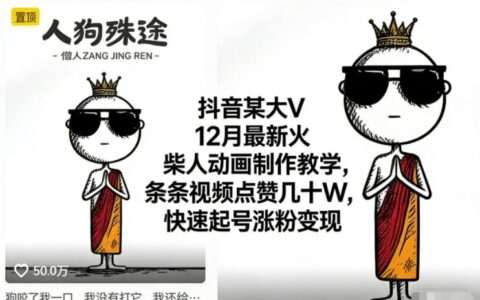 抖音大V火柴人动画制作实战教程，高效涨粉变现策略拆解