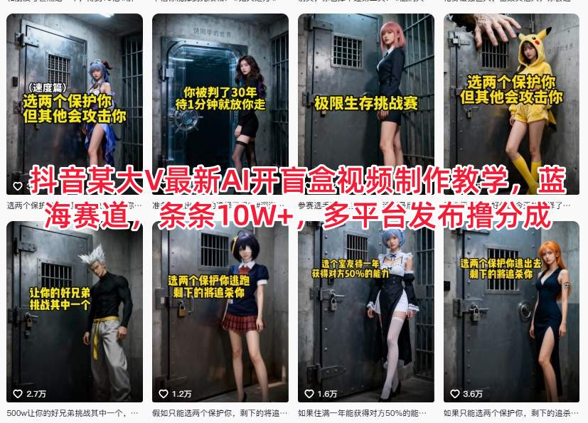 抖音某大VAI开盲盒视频制作教程：蓝海赛道高流量多平台变现策略