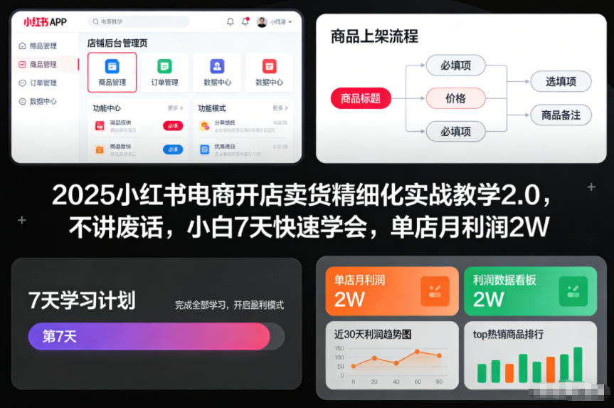 2025小红书电商开店卖货精细化实战教学2.0：新手7天快速入门与月收益提升策略