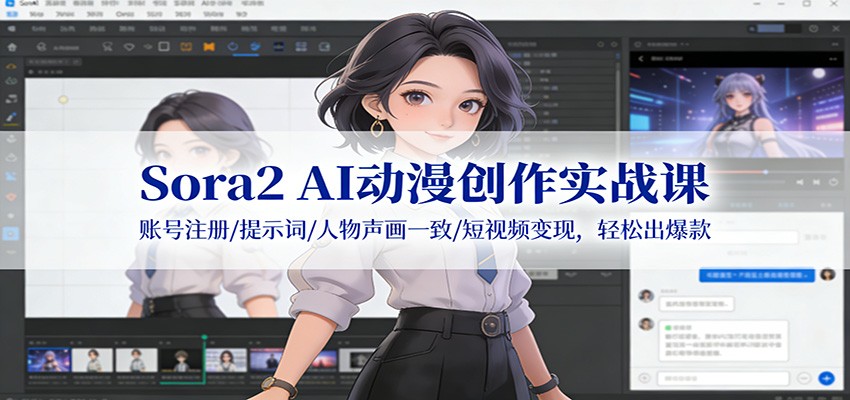 Sora2 AI动漫创作实战课：账号注册/提示词/人物声画一致/短视频变现实操指南