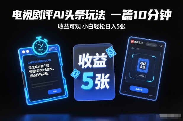 电视剧评AI头条变现攻略：10分钟实操，新手友好收益思路【独家】
