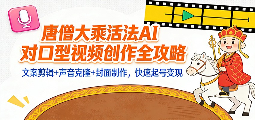大乘活法AI对口型视频创作实战指南：文案剪辑+声音克隆+封面制作，高效变现策略