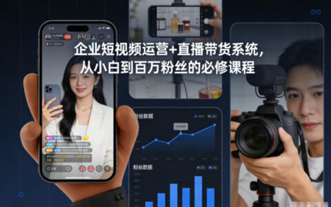 企业短视频运营+直播带货系统：从小白到百万粉丝的实战课程