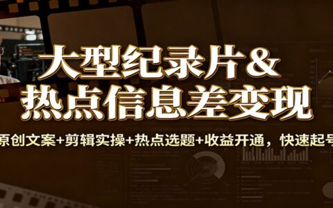 大型纪录片&热点信息差变现：原创文案+剪辑实操+热点选题+收益开通实战攻略
