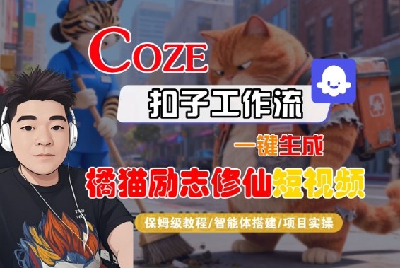 Coze扣子智能体工作流实战：生成橘猫励志修仙短视频，保姆级变现教程