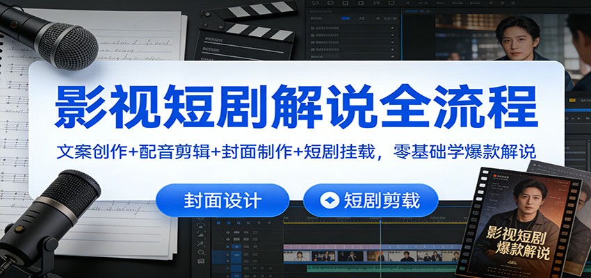 影视短剧解说全流程：文案创作+配音剪辑+封面制作+变现策略，零基础学热门解说实战