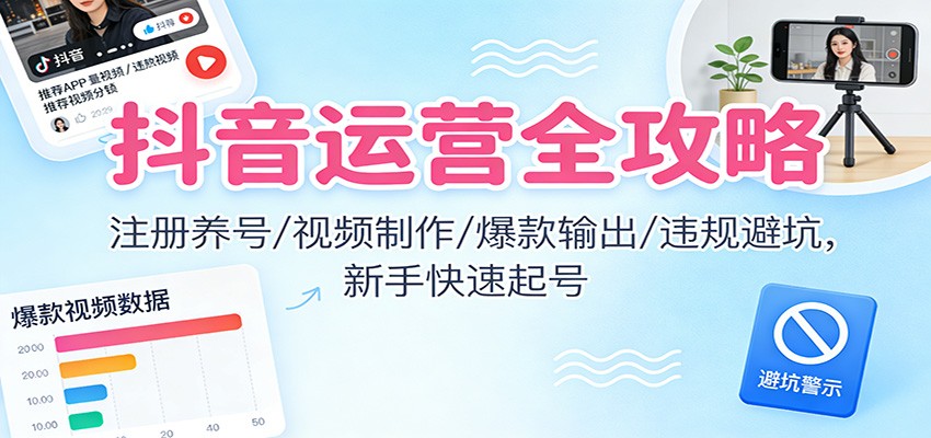 抖音运营实战攻略：注册养号、视频制作、变现策略与违规避坑，新手快速入门指南