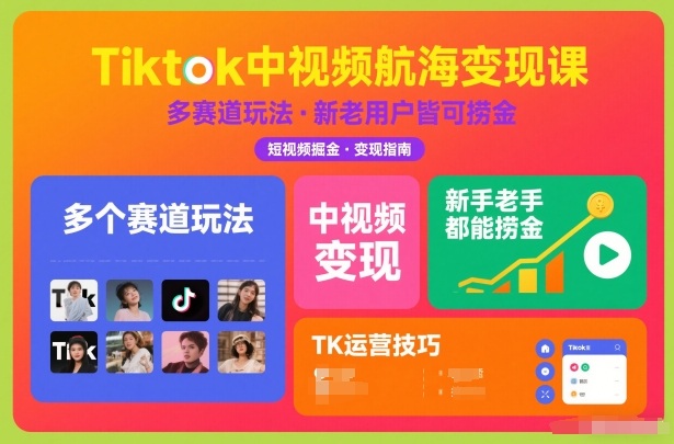 TikTok中视频变现实战课程：多赛道玩法指南，新手老手皆可实操获利