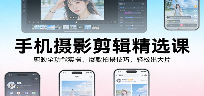 手机摄影剪辑变现课：剪映全功能实测、爆款拍摄案例，被动收入攻略