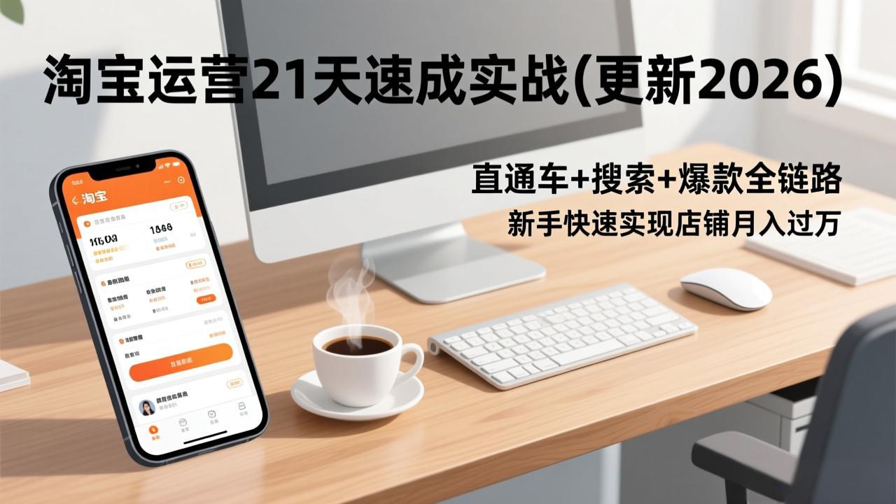 淘宝运营21天速成实战(更新2026)：直通车+搜索+爆款全链路，新手快速提升店铺盈利策略