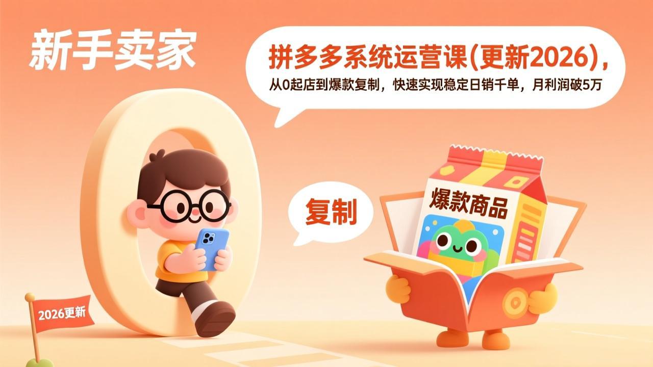 拼多多系统运营课(更新2026)：从0起店到爆款复制的实操策略，打造稳定销量与月利润提升