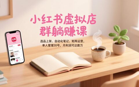 小红书虚拟店群变现课程：选品上架、自动化笔记、矩阵运营实战，单人管理30账号，月利润提升策略