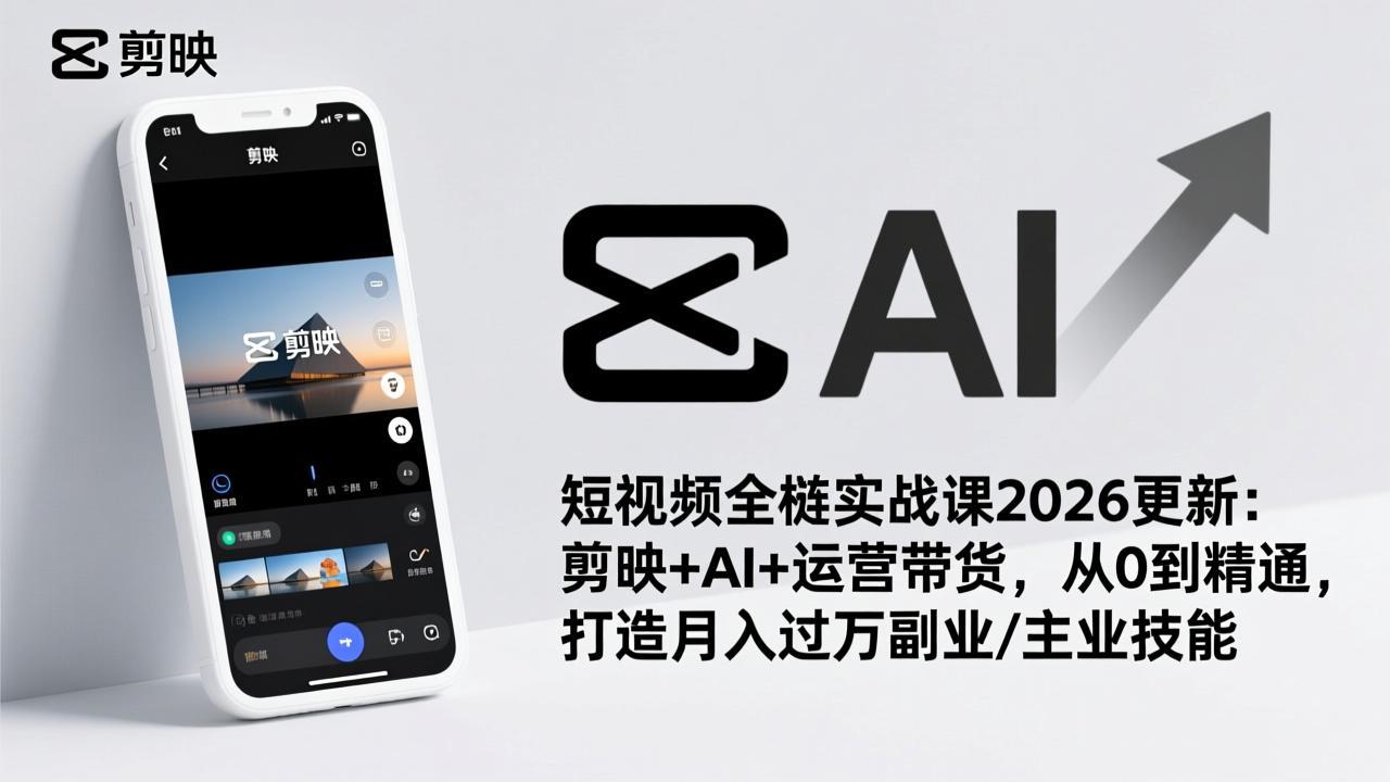 短视频全栈实战课2026更新：剪映+AI+运营带货，从0到精通，打造高效变现副业技能