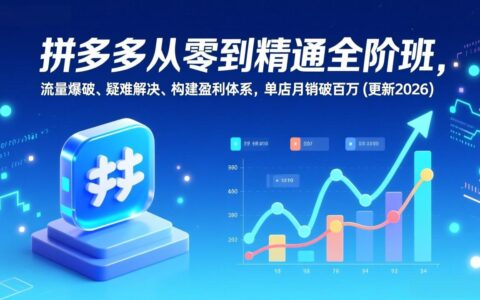 拼多多从零到精通实战课程：流量优化、疑难解决，构建盈利体系与变现案例(更新2026)