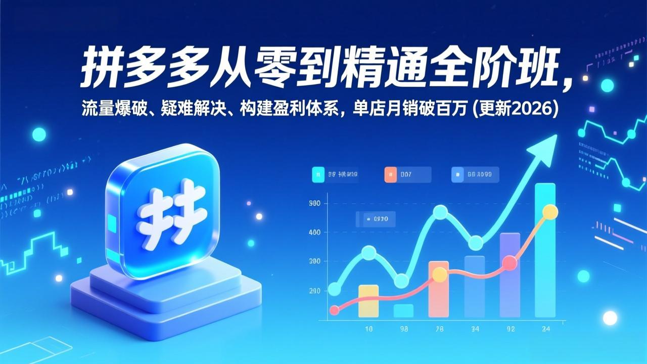 拼多多从零到精通实战课程：流量优化、疑难解决，构建盈利体系与变现案例(更新2026)