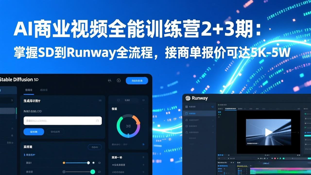 AI商业视频全能训练营2+3期：SD到Runway全流程掌握，商单变现实操攻略