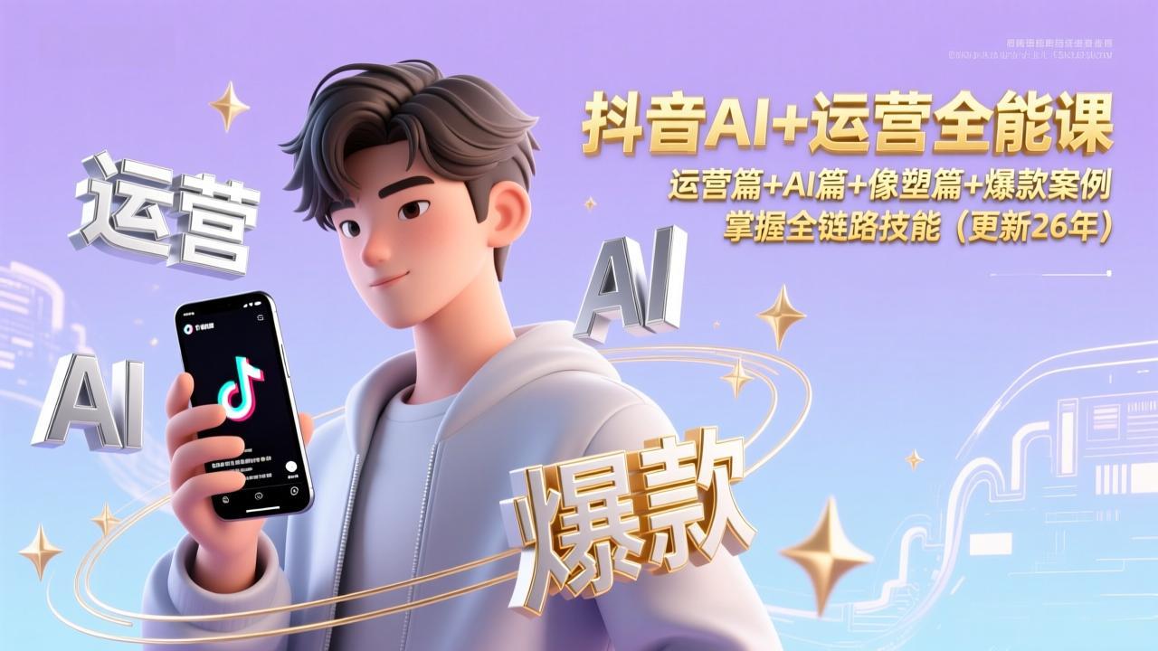 抖音AI运营实战课程：运营篇+AI篇+像塑篇+爆款案例拆解，掌握全链路变现方法（更新2026）