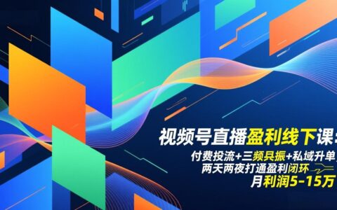 视频号直播盈利实战课：付费投流+三频共振+私域升单，两天两夜打通盈利闭环，提升月收益策略