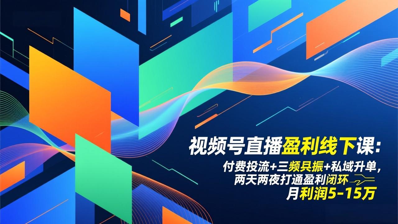 视频号直播盈利实战课：付费投流+三频共振+私域升单，两天两夜打通盈利闭环，提升月收益策略