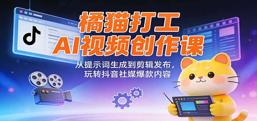 橘猫打工AI视频创作课：从提示词生成到剪辑发布，实战抖音社媒变现攻略