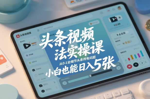 头条视频变现实操课：从0-1全细节攻略，新手也能轻松收益