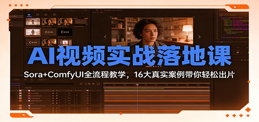 AI视频变现实战课：Sora+ComfyUI全流程教学，16大真实案例助你高效出片