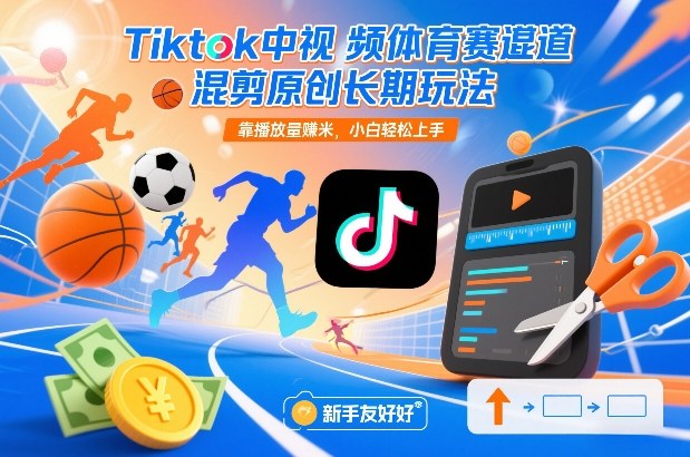 TikTok体育视频混剪原创长期策略，靠播放量变现，新手轻松上手