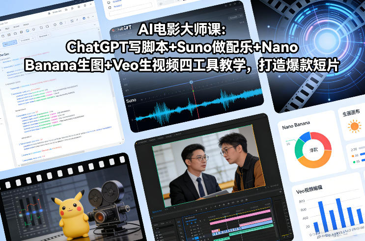 AI短片盈利教程：ChatGPT写脚本+Suno做配乐+Nano Banana生图+Veo生视频，实战打造高流