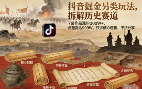 抖音另类变现策略：拆解历史赛道，7条作品涨粉300步骤W+，点赞900步骤W，核心逻辑干货分享