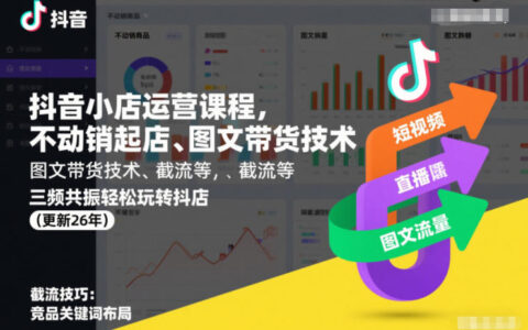 抖音小店运营课程：无销售启动策略、图文带货技术与流量优化，三频共振实战攻略(更新2026)