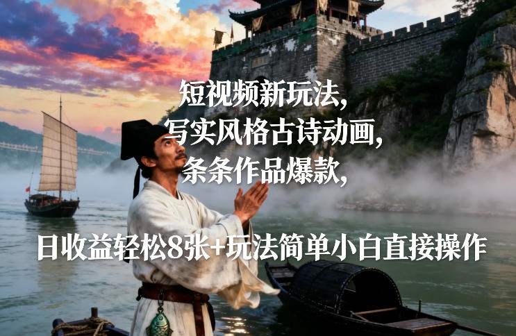 短视频创新策略：写实古诗动画实战指南，高爆款案例变现方法，新手轻松操作