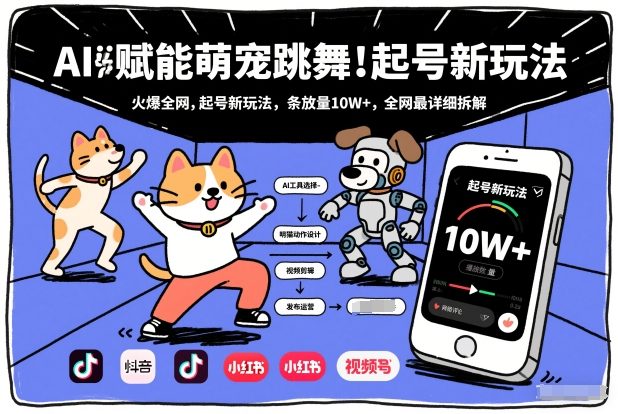 AI赋能萌宠跳舞变现指南：火爆全网的高播放量起号策略，全网最详细拆解教程