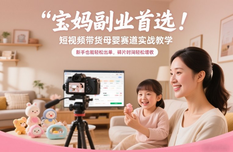 宝妈副业推荐：短视频带货母婴赛道实战教程，新手出单技巧与碎片时间增收方法