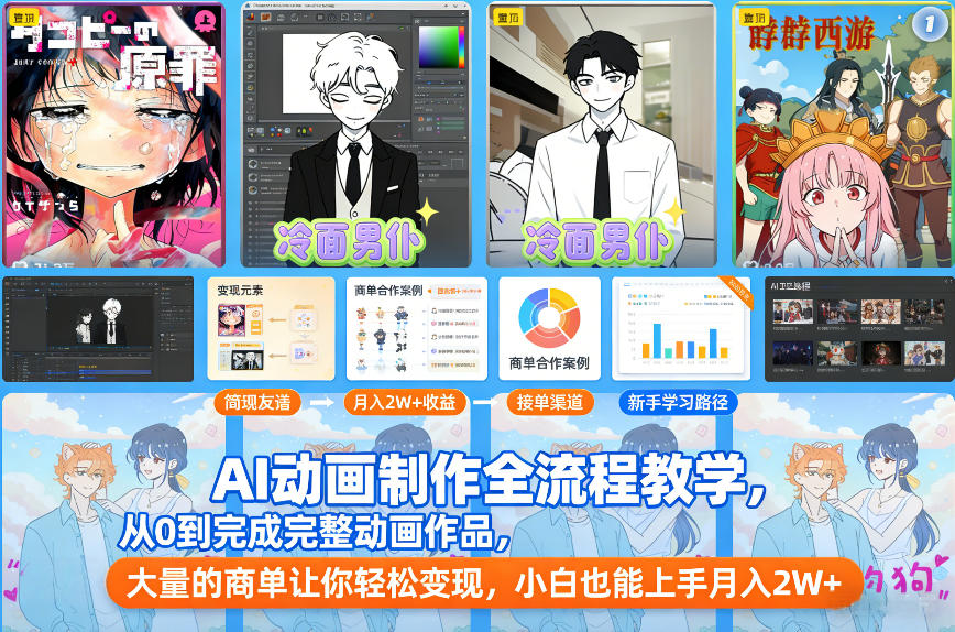 AI动画制作全流程实操指南：从0到作品完成，商单变现策略与新手友好案例分享