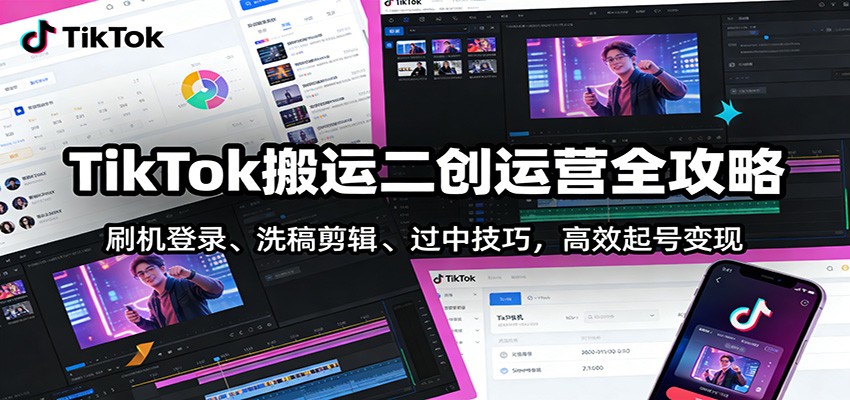 TikTok搬运二创运营全攻略：账号登录策略、内容剪辑方法、审核通过技巧，高效变现指南