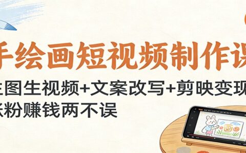 手绘画短视频变现课程：生图生视频+文案改写+剪映实操指南