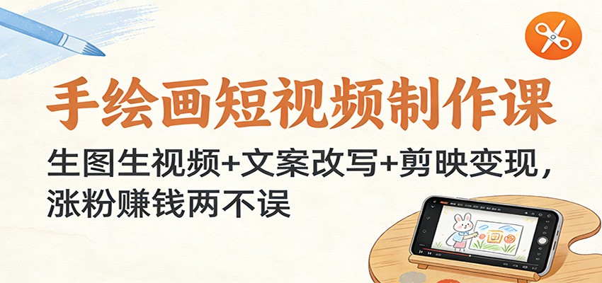 手绘画短视频变现课程：生图生视频+文案改写+剪映实操指南