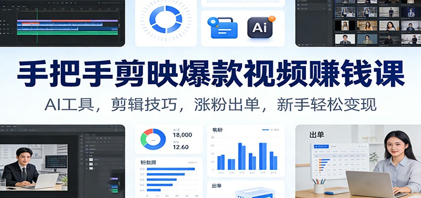 手把手剪映爆款视频变现教程：AI工具实操，剪辑技巧指南，涨粉出单策略，新手实战攻略