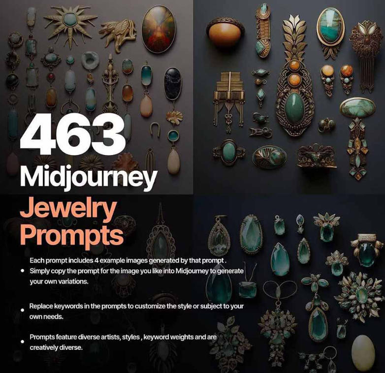 460+专业Midjourney珠宝摄影AI提示词：珠宝设计变现实战指南