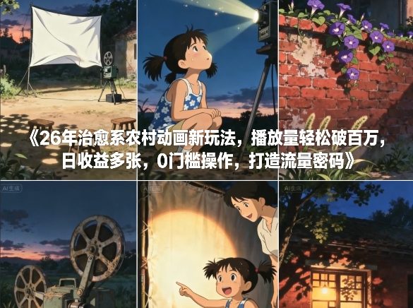 26年治愈系农村动画新玩法：实测高播放量变现策略，低门槛操作实战指南