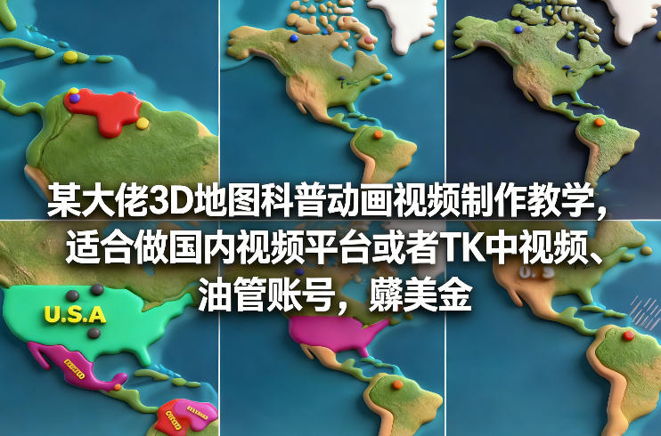 3D地图科普动画视频制作实战教程：国内平台、TikTok中视频与YouTube账号变现指南