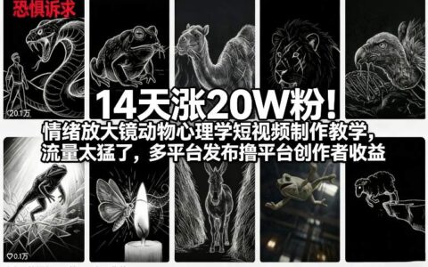 14天涨20W粉：情绪放大镜动物心理学短视频实操教程，多平台发布收益变现攻略