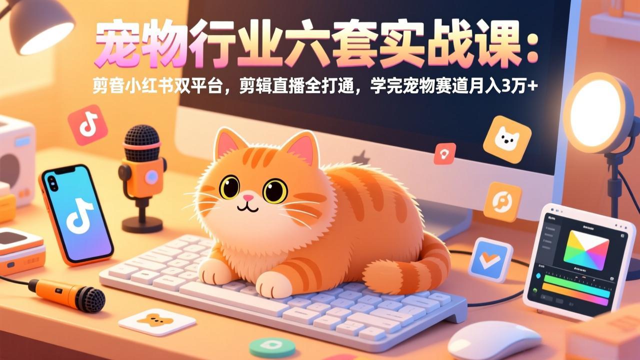 宠物行业六套实战课：抖音小红书双平台剪辑直播实操，宠物赛道变现指南