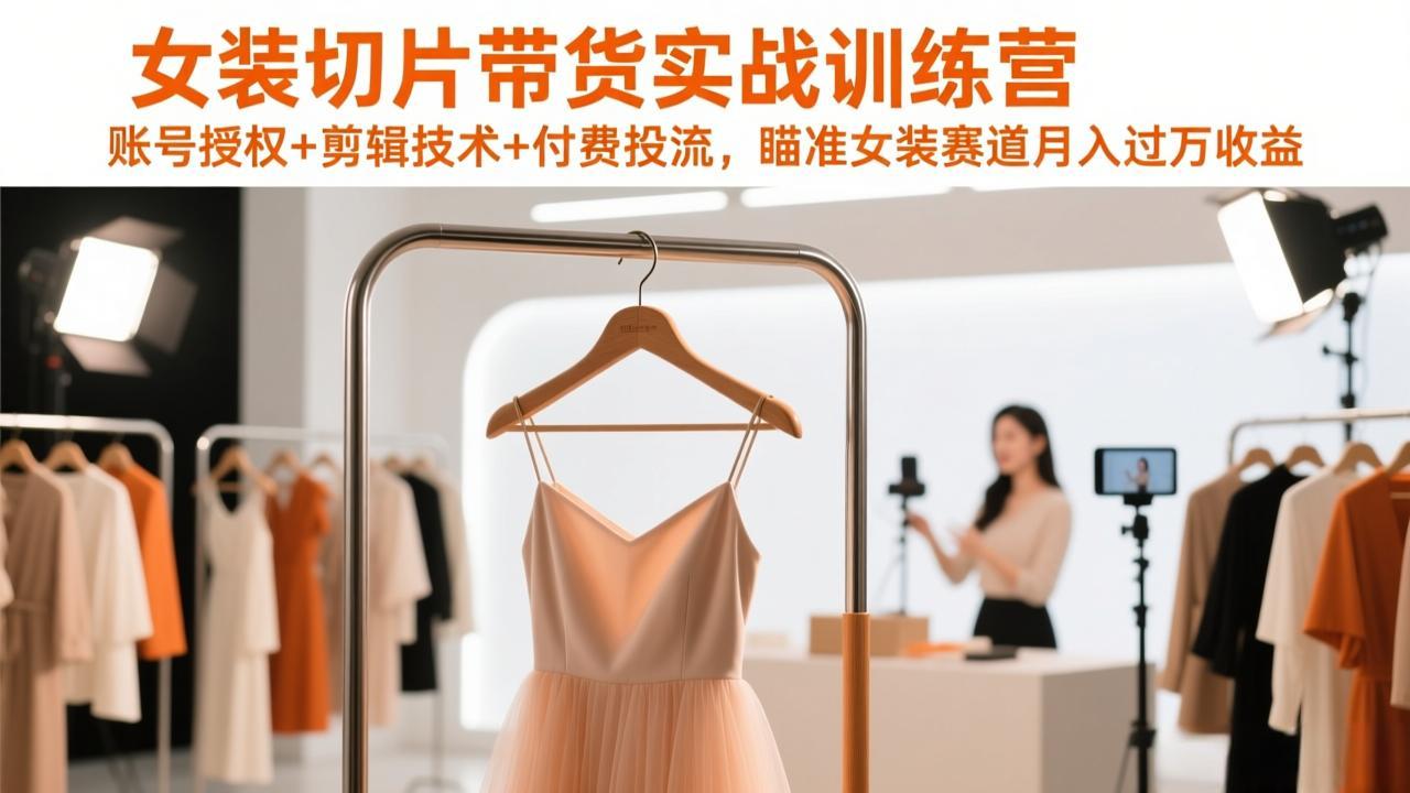 女装切片带货实战训练营：账号授权+剪辑技术+付费投流，女装赛道变现实操指南