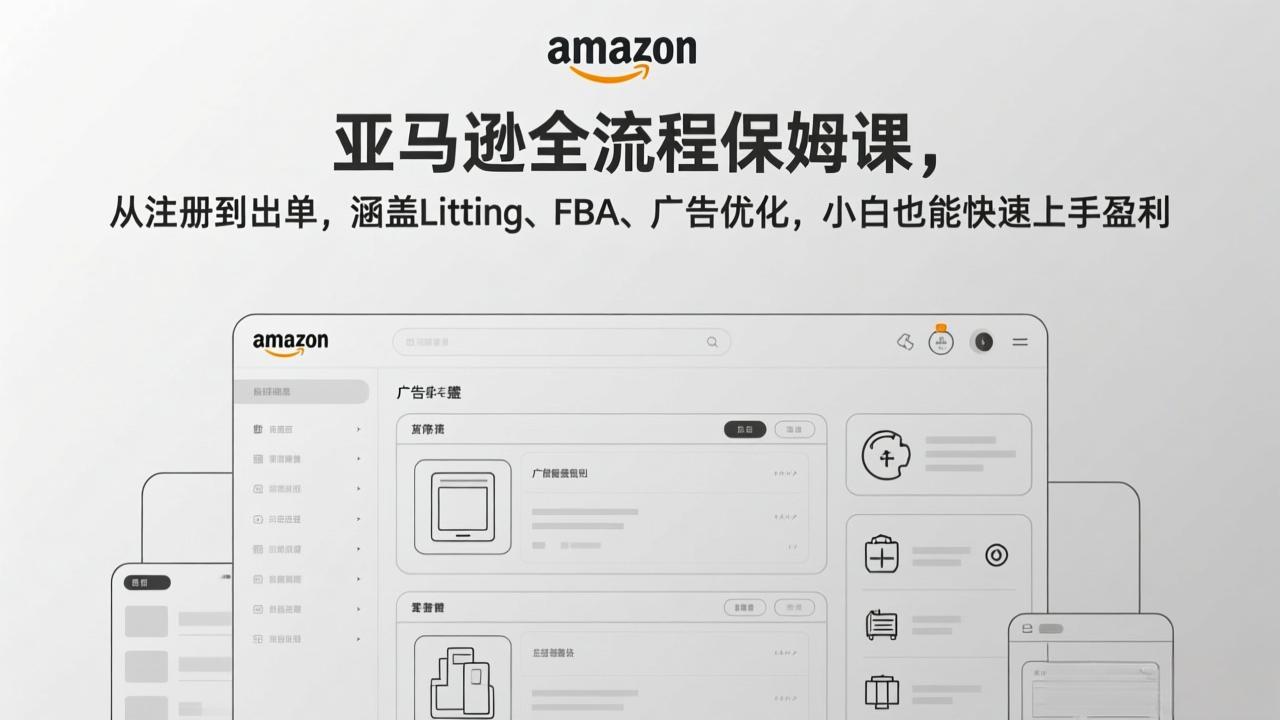 亚马逊全流程实战指南：从注册到出单，涵盖Listing、FBA、广告优化，新手也能快速变现
