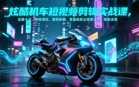炫酷机车短视频剪辑实战课：运镜卡点、特效调色、案例拆解，零基础掌握高赞大片剪辑变现攻略